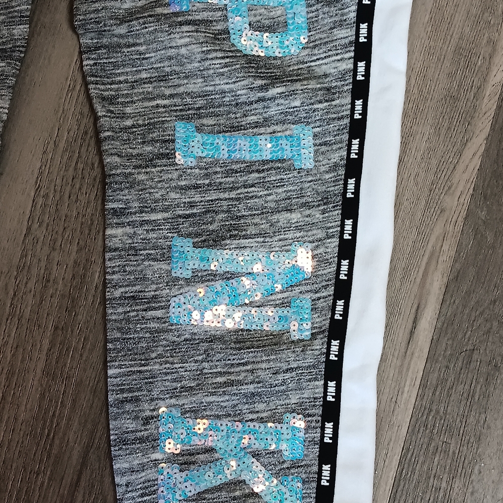 NWT PINK Victoria's Secret RARE Marbled Gray Jogger Sweatpants Iridescent Bling - Picture 2 of 8